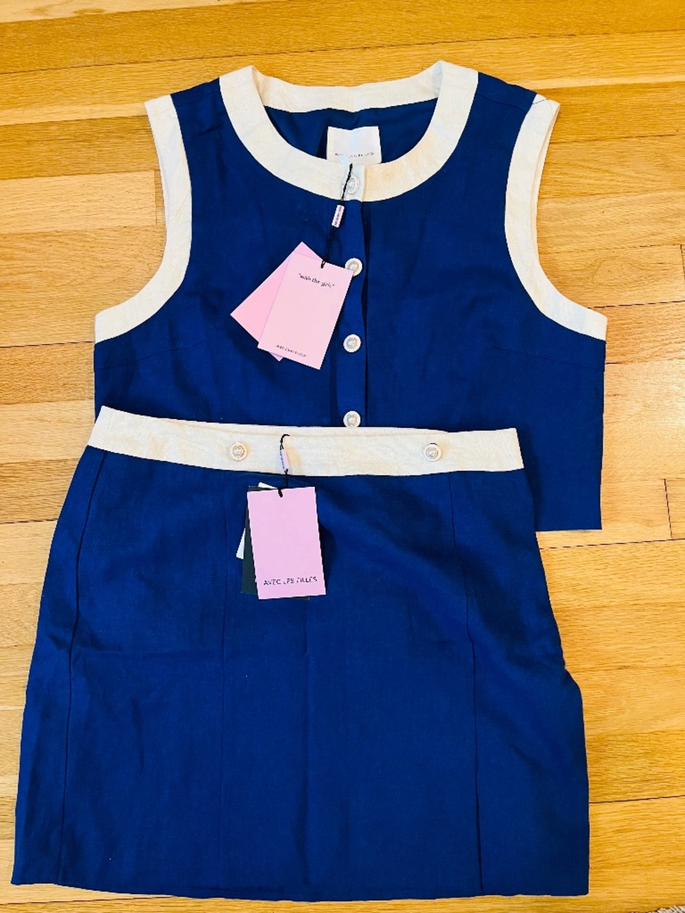 Avec les Filles matching linen skirt set NWT
